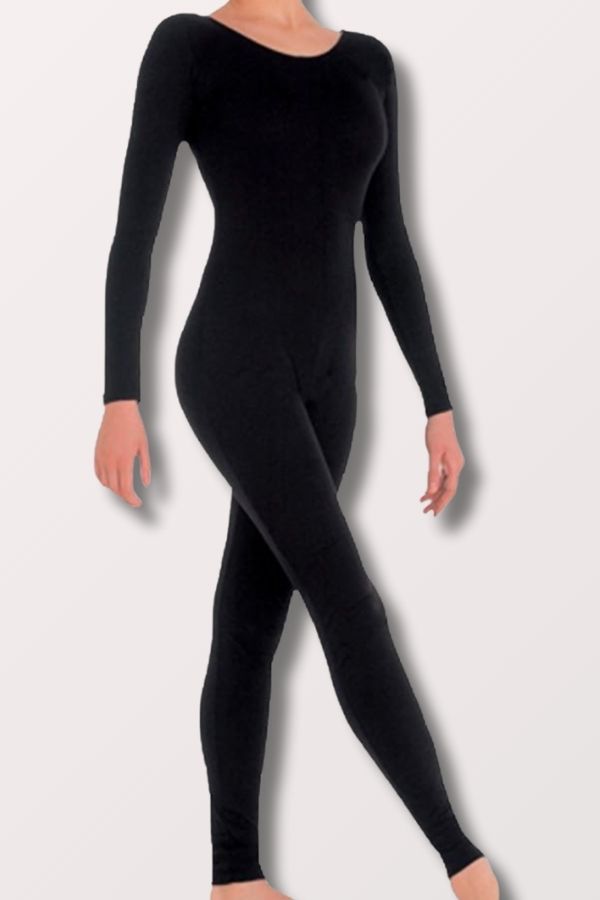 Body Wrappers Children's Nylon Long Sleeve Unitard in Black Style 117 at New York Dancewear Company