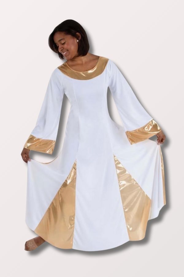 Body Wrappers Praise Dance Robe in White/Gold Style 575 at New York Dancewear Company