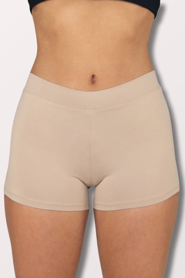 Body Wrappers Prowear Boy Cut Shorts with Wide Waistband in Nude Style BWP081 at New York Dancewear Company
