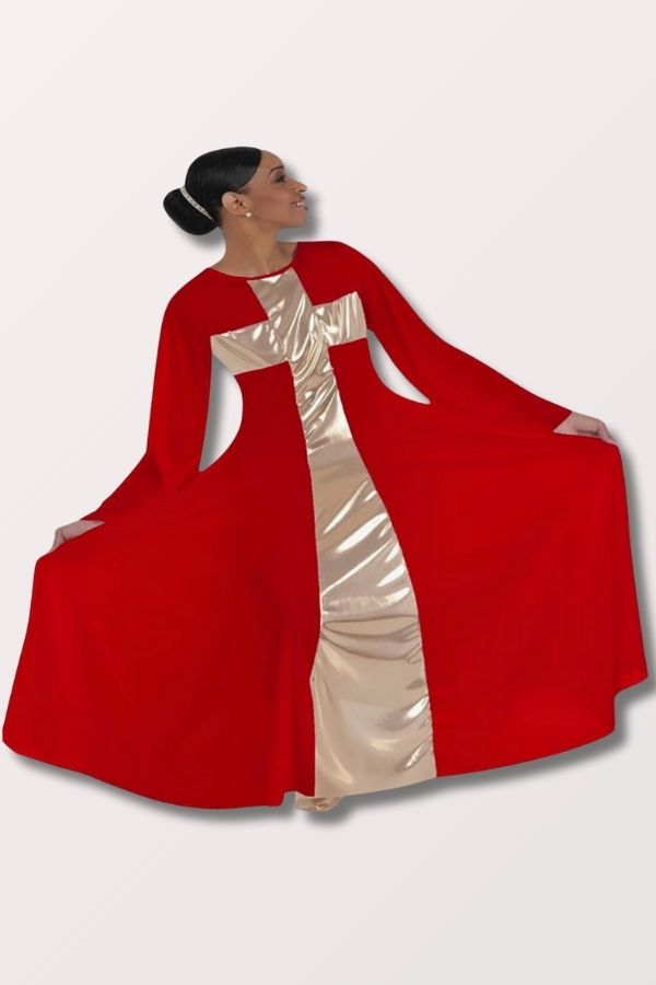 Women's Praise Cross Long Praise Dress - Scarlet/Gold