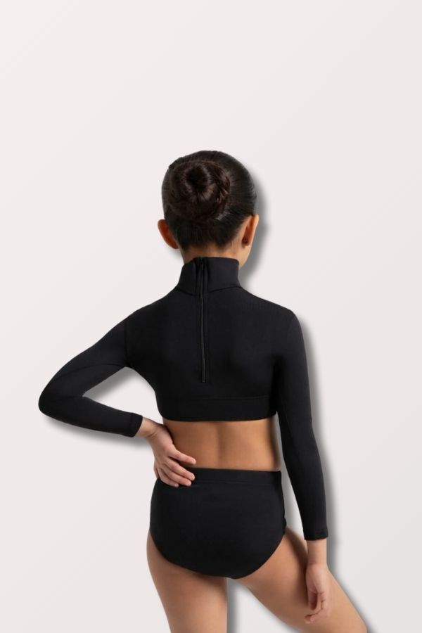 Capezio Childrens Turtleneck Long Sleeve Crop Top with Zipper in Black Style TB107C at New York Dancewear Company