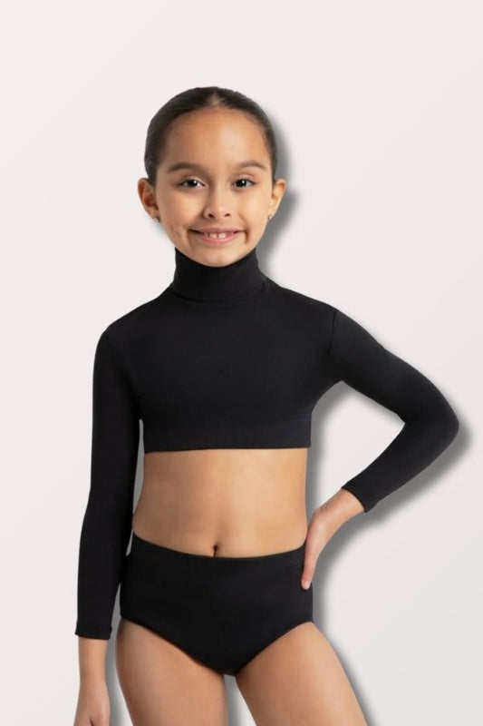 Capezio Childrens Turtleneck Long Sleeve Crop Top with Zipper in Black Style TB107C at New York Dancewear Company