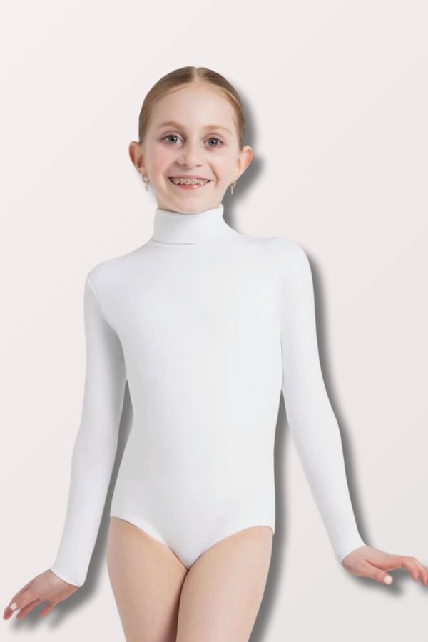 Capezio Children's Zip Back Turtleneck Long Sleeve Leotard in White Style TB123C at New York Dancewear Company