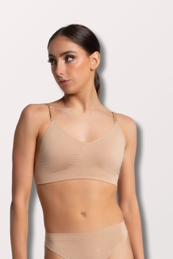 Capezio Seamless Clear Back Bra in Nude Style 3683 at New York Dancewear Company