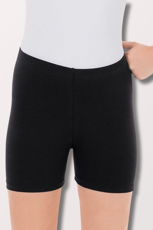Eurotard Girls Cotton Lycra Mid Thigh Dance Shorts in Black Style CC600C at New York Dancewear Company