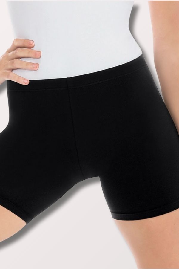 Eurotard Women's Cotton Lycra Mid Thigh Shorts in Black Style 10331 at New York Dancewear Company