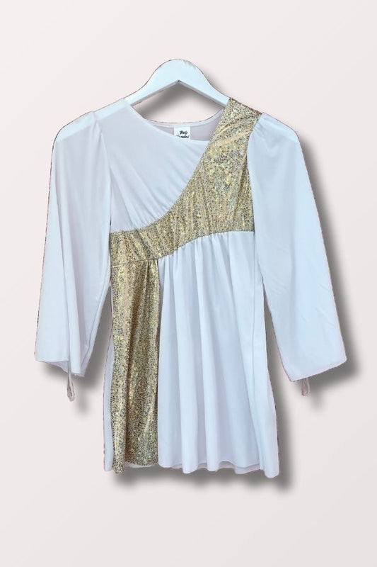 Body Wrappers Girls Stained Glass Asymmetrical Bell Sleeve Tunic White/Gold 0631 at NY Dancewear