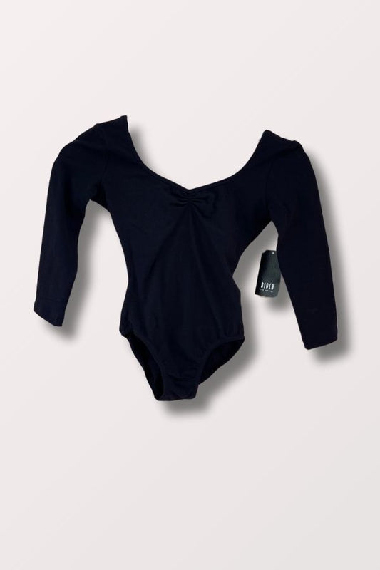 Bloch Ladies Black 3/4 sleeve leotard in black with pinch front at NY Dancewear