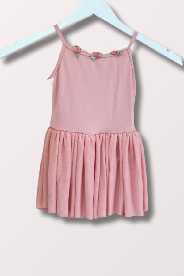 Rosette Neckline Camisole Leotard with Tutu - Girls Light Pink / 3_4 Rosette Neckline Camisole Leotard with Tutu - Girls Light Pink / 3_4