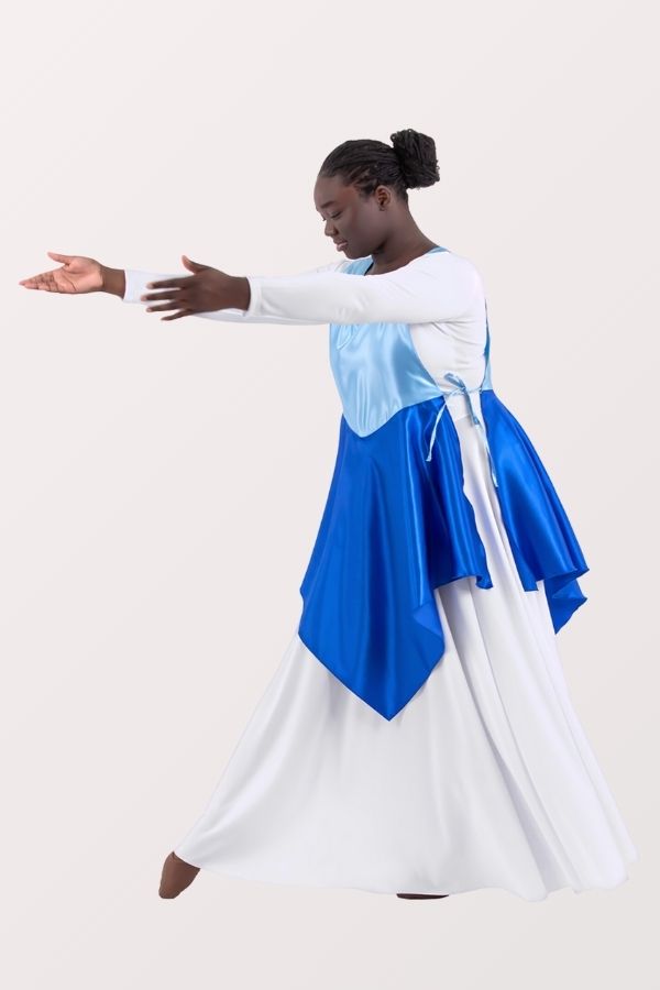 Eurotard Women's Rose of Sharon Satin Peplum Ephod in Light Blue/Royal at NY Dancewear