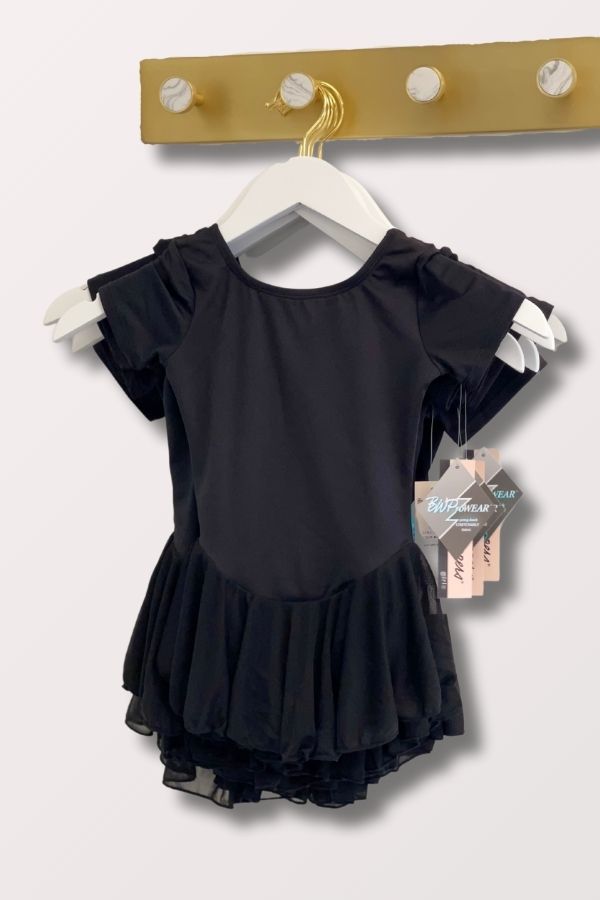 Girls Prowear Short Sleeve Chiffon Skirted Leotard in Black at NY Dancewear
