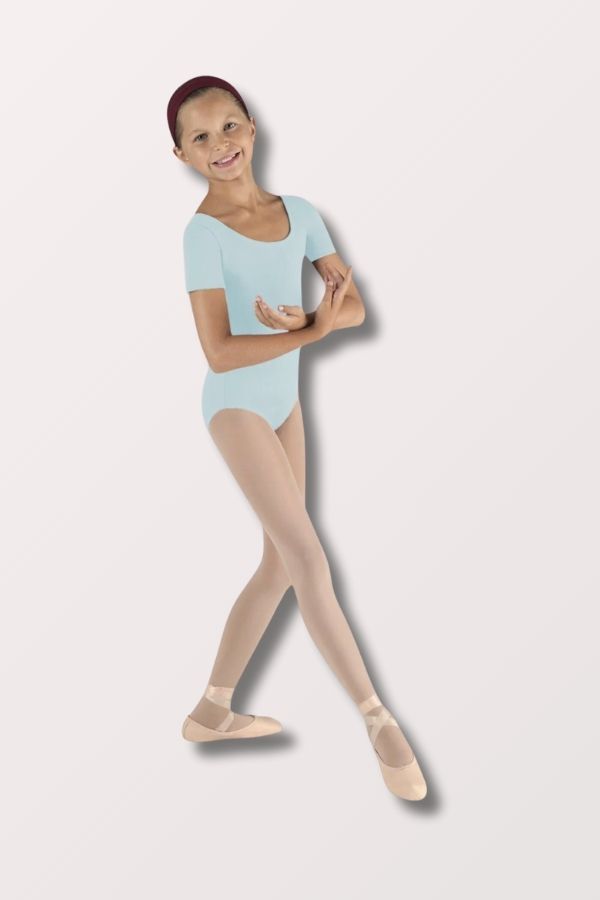 Bloch CL5402 Girls Short Sleeve Dance Leotard in pastel blue at NY Dancewear