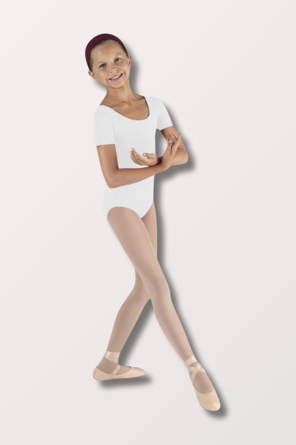 Bloch Girls Short Sleeve Leotard in White Style CL5402 at New York Dancewear Company