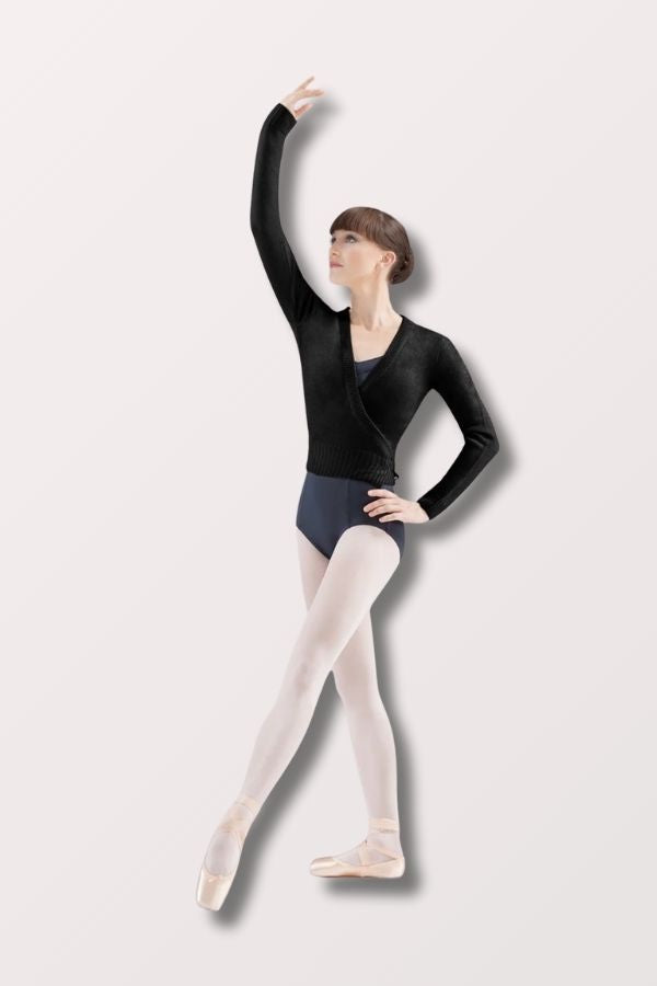 Bloch Ladies Darlene Crossover Cardigan in Black Style Z0910 at New York Dancewear Company