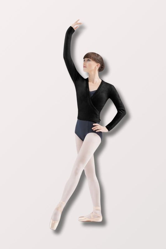 Bloch Ladies Darlene Crossover Cardigan in Black Style Z0910 at New York Dancewear Company
