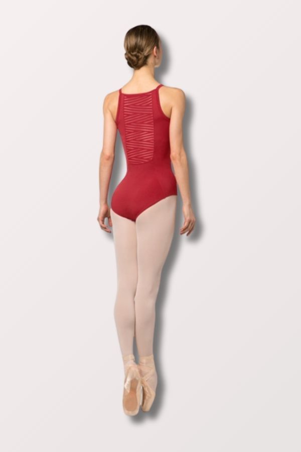 Bloch Ladies Stripe Mesh Back Camisole "Venezia" Leotard in Garnet Style L4897 at New York Dancewear Company