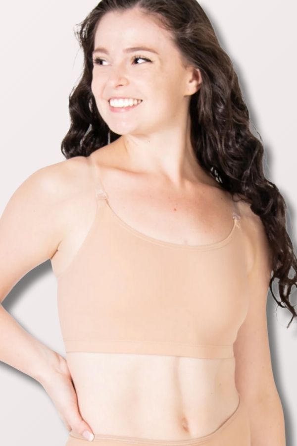 Body Wrappers Women's Pull On Bra with Clear Straps in Nude Style 261 at New York Dancewear Company