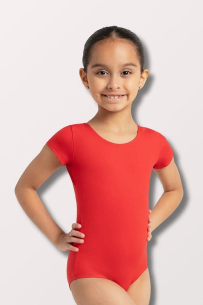 Childrens Team Basics Nylon Lycra Short Sleeve Leotard - Red