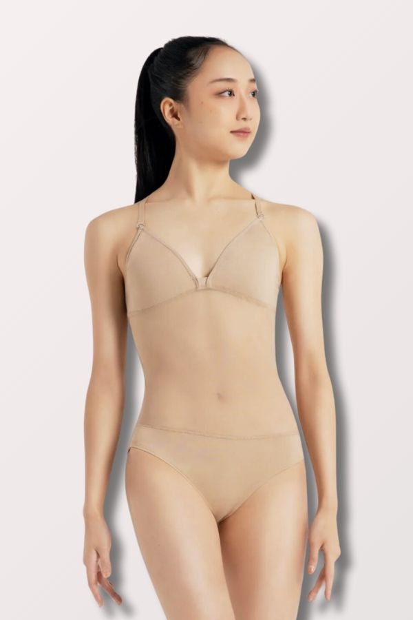 Capezio Women's Plunge Neck Mesh Midriff Leotard in Nude Style 3763W at New York Dancewear Company