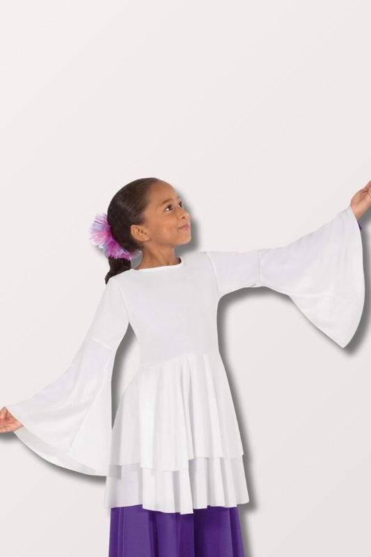 Eurotard Girls Humble Servant Bell Sleeve Praise Top in White Style 13813C at New York Dancewear Company