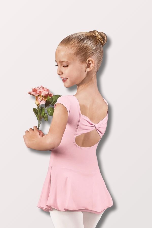 Eurotard Girls Microfiber Bow Back Cap Sleeve Dance Dress in Pink Style 44285 at New York Dancewear Company
