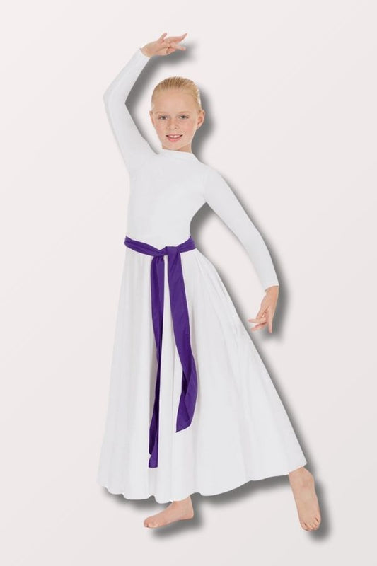 Eurotard Girls Simplicity Front LinedHigh Neck Praise Dress in White Style 13847C at New York Dancewear Company
