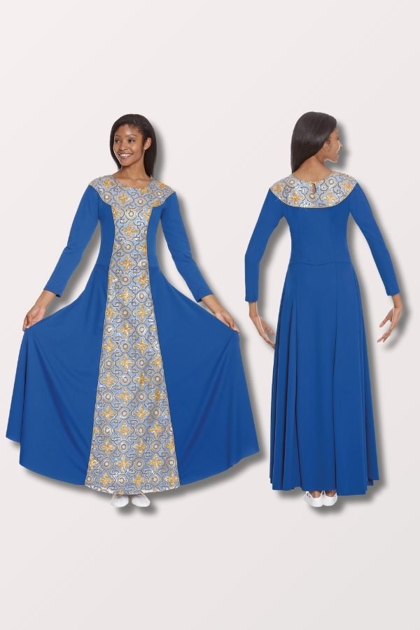 Eurotard Women's Tabernacle Long Sleeve Praise Dress in Royal/Gold Style 81119 at New York Dancewear Company