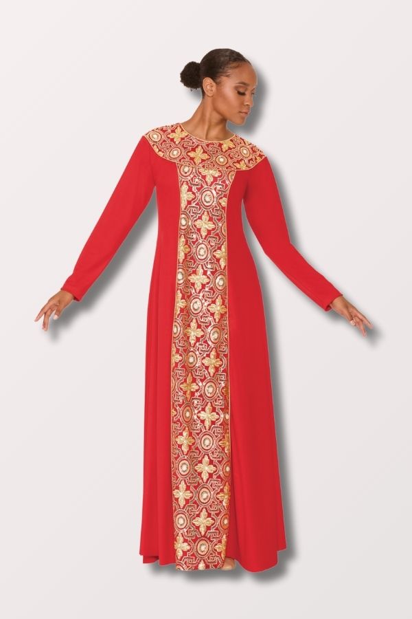 Eurotard Women's Tabernacle Long Sleeve Praise Dress in Red Style 81119 at New York Dancewear Company