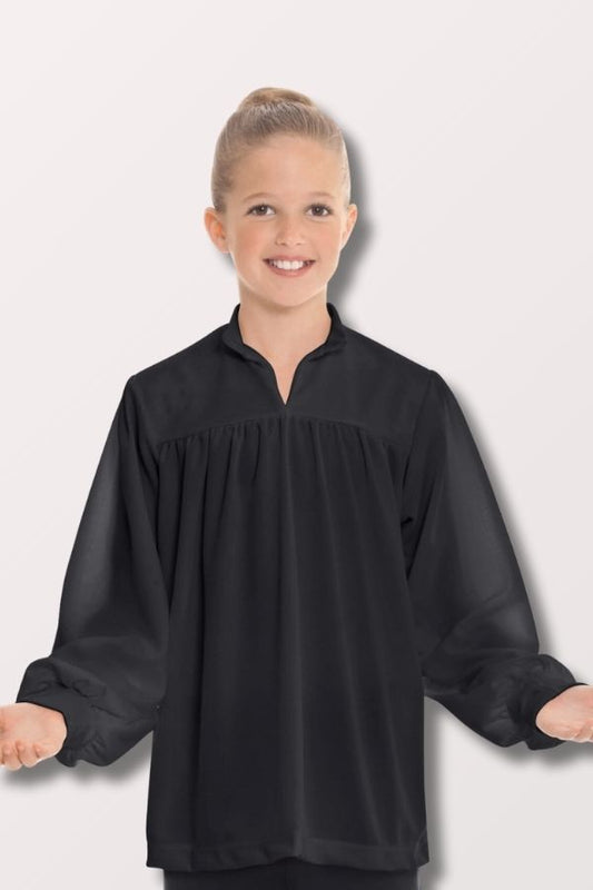 Eurotard Youth Unisex Humble Servant Polyester Open Collar Loose Fit Praise Top in Black Style 13831C at New York Dancewear Company