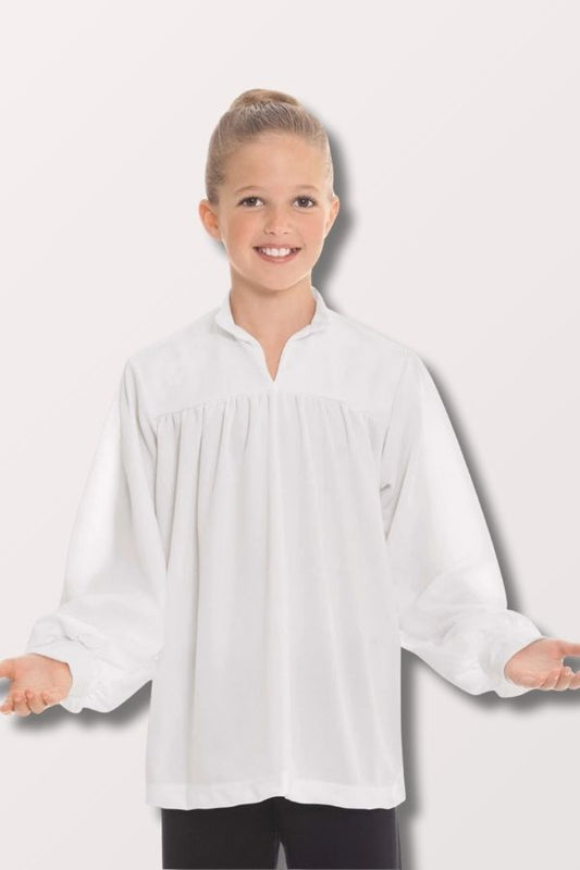 Eurotard Youth Unisex Humble Servant Polyester Open Collar Loose Fit Praise Top in White Style 13831C at New York Dancewear Company